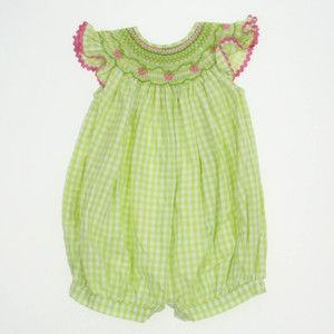 Little Threads Girls Green | White Romper size: 9 Months